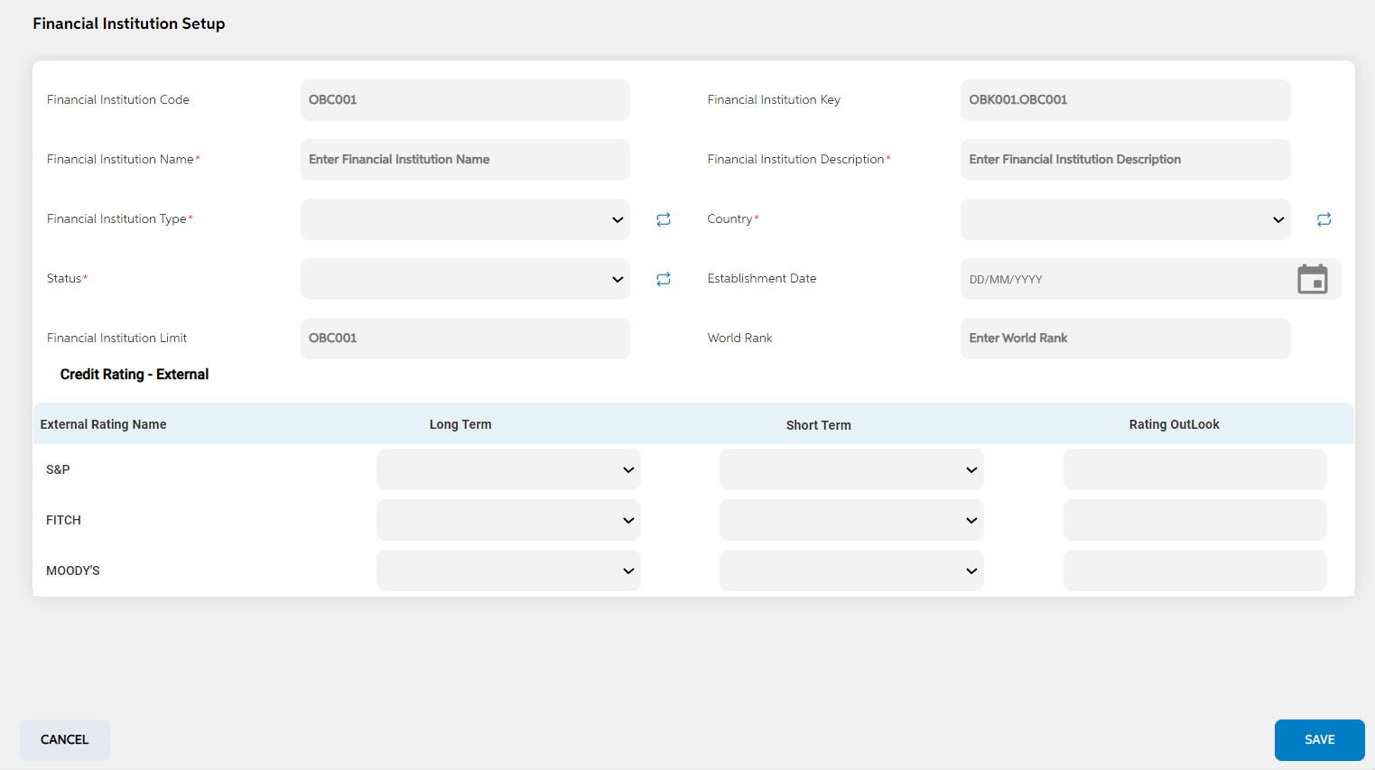 Add Financial Institution Setup